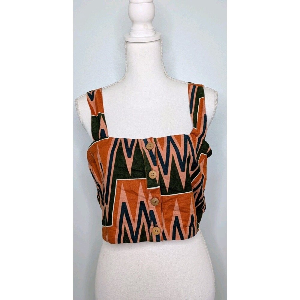 Veronica Beard Jeans Womens Size Medium Geometric Linen Blend Tiffany Crop Top